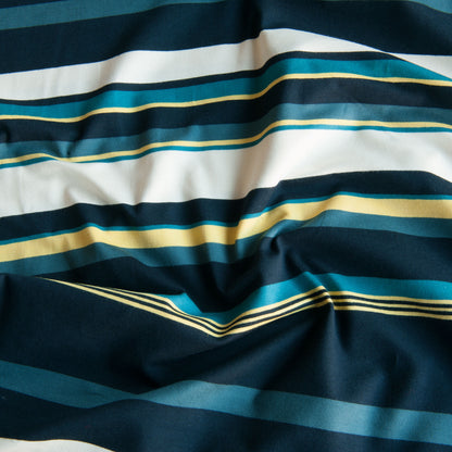 Teal and Navy Multicolour Stripe Viscose Jersey Fabric