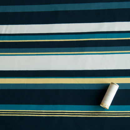 Teal and Navy Multicolour Stripe Viscose Jersey Fabric